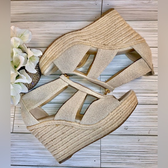 Sold Michael Kors Danita Top Zipped Linen Wedges S:7M - Picture 8 of 12